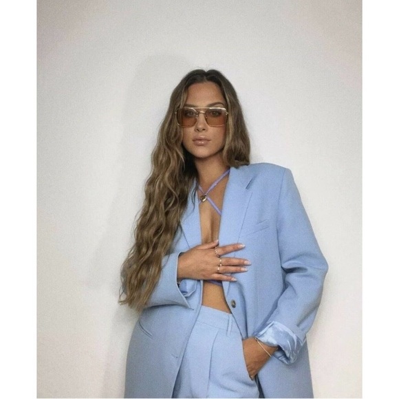 NWT Zara Oversize Straight Cut Blue Blazer Pockets Medium - Picture 11 of 16